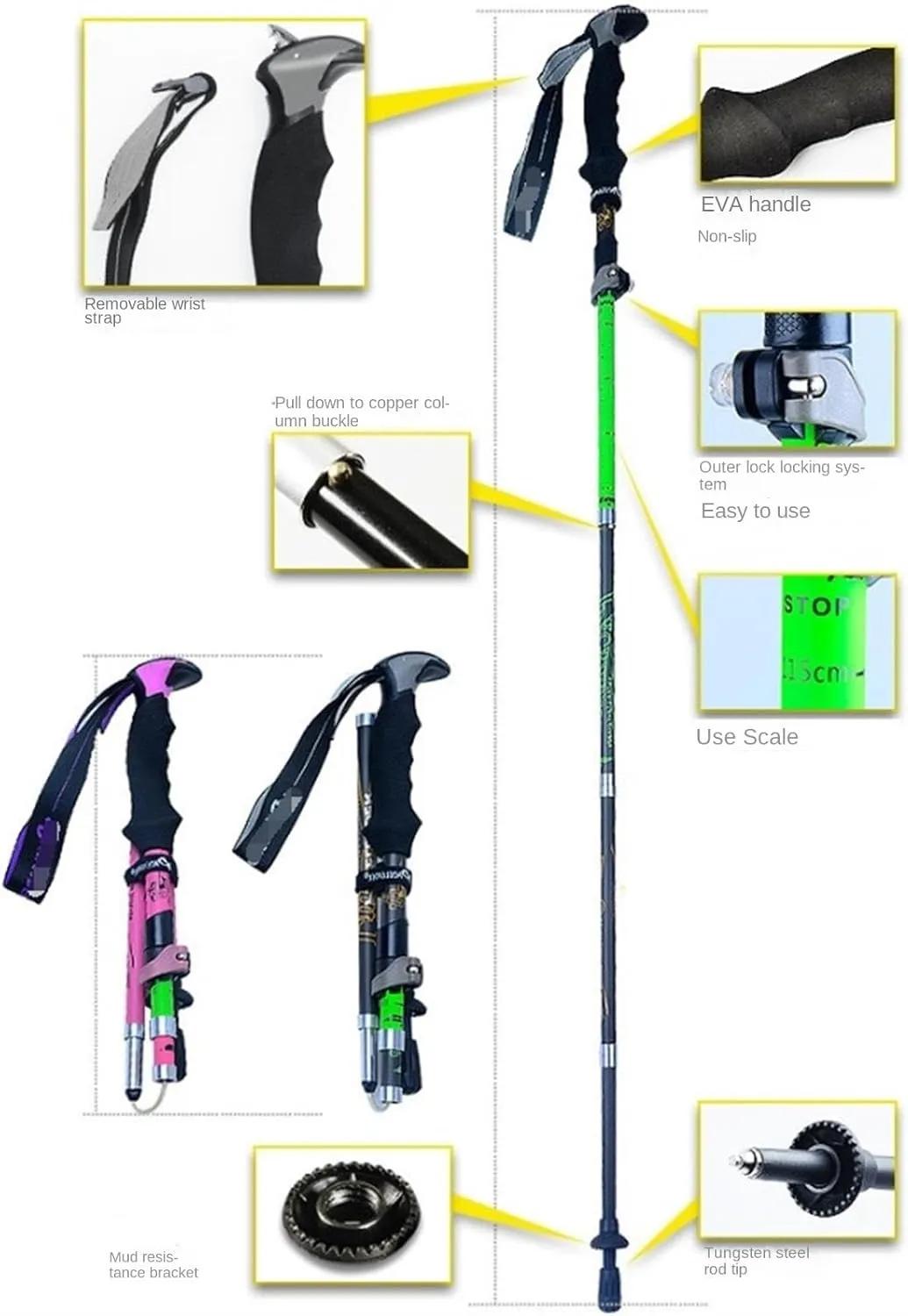 Walking Stick Hiking Poles Carbon Fiber Trekking Poles Strong Adjustable Hiking Walking Sticks Lightweight for Camping Hiking Gear Trekking Poles