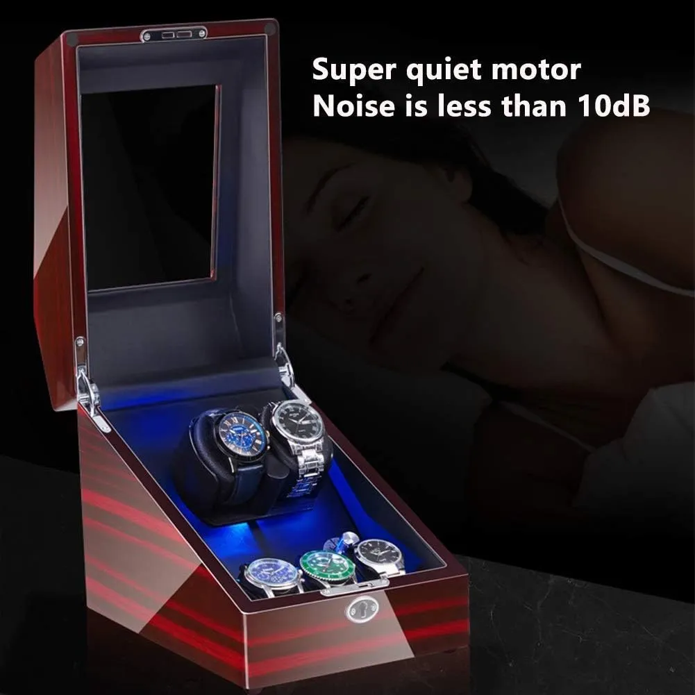 Watch Winder Box for 2 3 Automatic Watches with Interior Led Backlight Quiet Motor Soft Flexible Watch Pillow Dual Power Supply,White