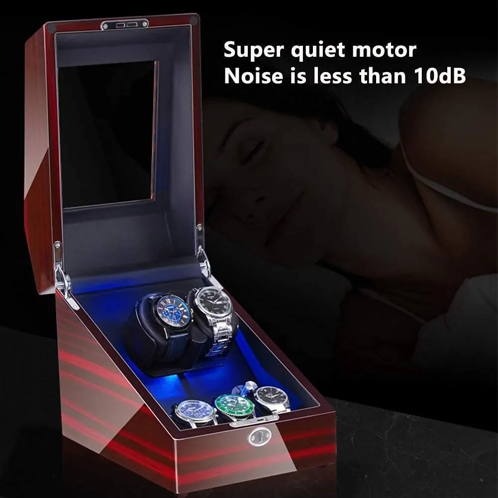 Watch Winder for Automatic Watches LED Illumination Quiet Motor Flexible Watch Pillow Dual Power Supply 4 Rotation Modes