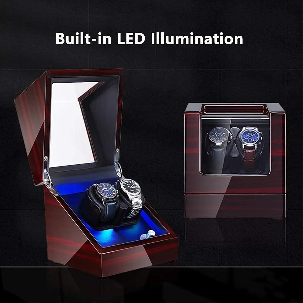 Watch Winder for Automatic Watches LED Illumination Quiet Motor Flexible Watch Pillow Dual Power Supply 4 Rotation Modes