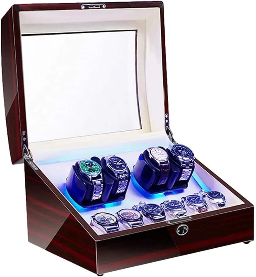 Watch Winder for Automatic Watches LED Illumination Quiet Motor Flexible Watch Pillow Dual Power Supply 4 Rotation Modes