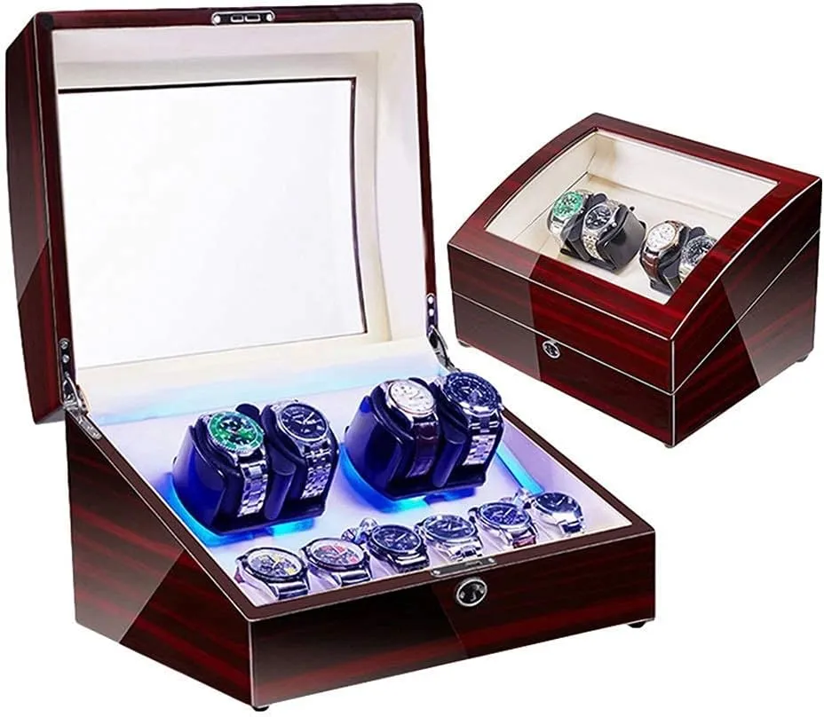 Watch Winder for Automatic Watches LED Illumination Quiet Motor Flexible Watch Pillow Dual Power Supply 4 Rotation Modes
