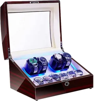 Watch Winder for Automatic Watches LED Illumination Quiet Motor Flexible Watch Pillow Dual Power Supply 4 Rotation Modes