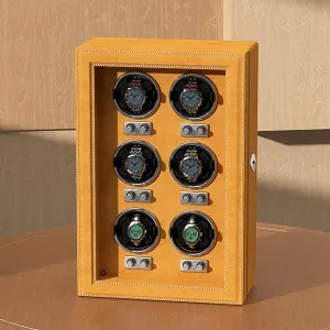 Watch Winders for Automatic Watches, LED Ambient Light, Key Locks, 5 Rotation Direction Modes, 5 Rotation Frequency Modes, Automatic Watch Winder(Orange,24.5x18x39.5cm)
