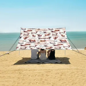 Watercolor Highland Cow Beach Canopy Tent Anti-UV & Wind Resistant, Animals Camping Sun Shelter Easy Setup Portable,Outdoor Shade Tents with Sandbags,Sand Shovels,Ground Pegs & Stability Poles