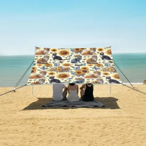Watercolor Queen Bees Cats Beach Canopy Tent Anti-UV & Wind Resistant, Camping Sun Shelter Easy Setup Portable,Outdoor Shade Tents with Sandbags,Sand Shovels,Ground Pegs & Stability Poles