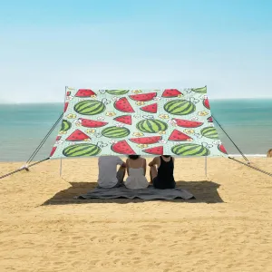 Watermelon Fruit Flowers Beach Canopy Tent Anti-UV & Wind Resistant, Camping Sun Shelter Easy Setup Portable,Outdoor Shade Tents with Sandbags,Sand Shovels,Ground Pegs & Stability Poles