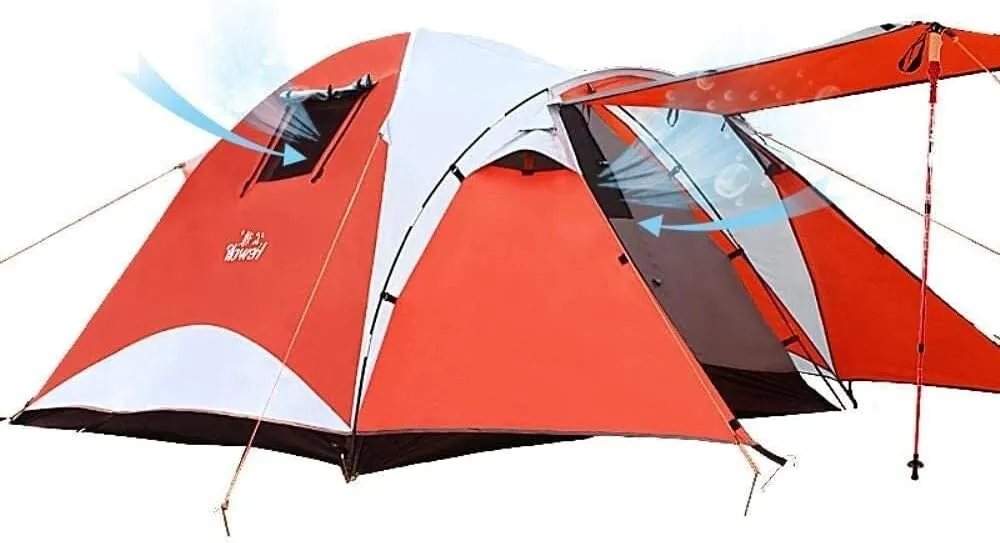 Waterproof 4-Person Outdoor Camping Tent, Double Layer 3-Season Hiking Family Tent with One Bedroom, One Living Room, Instant Setup & UV Protection