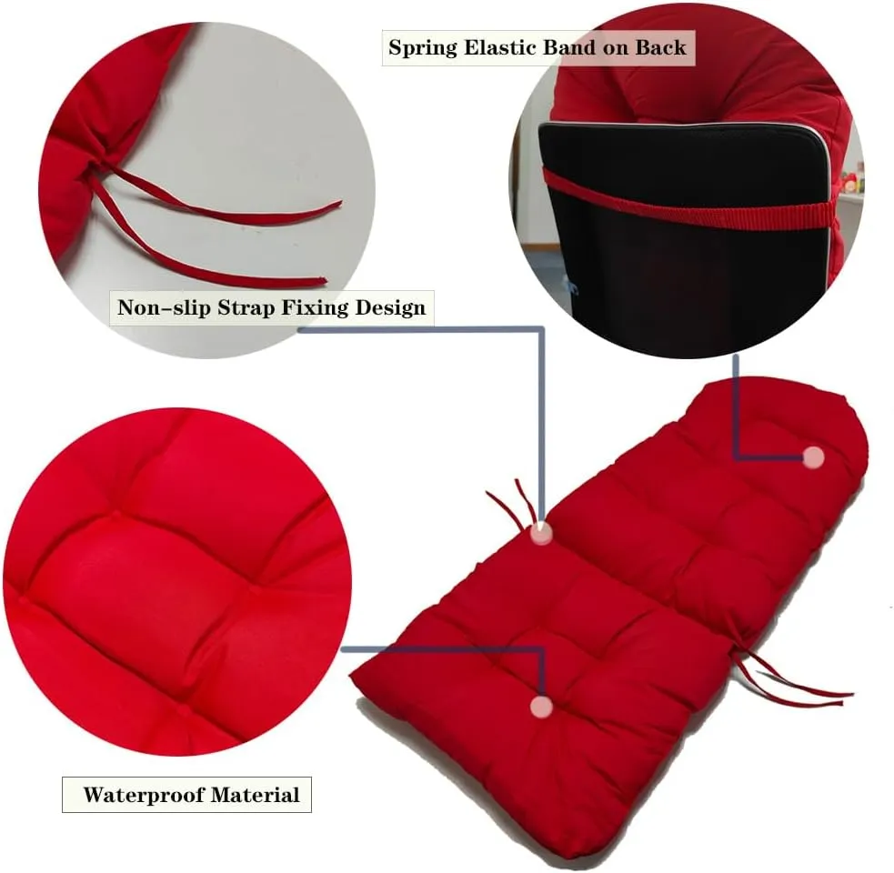 Waterproof Adirondack Chair Cushion,44inch Rocking Chair Cushion,High Back Patio Cushions Indoor and Outdoor Furniture Chair Cushions Pads with Ties (Red)