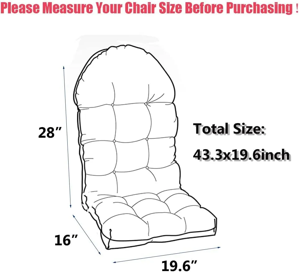 Waterproof Adirondack Chair Cushion,44inch Rocking Chair Cushion,High Back Patio Cushions Indoor and Outdoor Furniture Chair Cushions Pads with Ties (Style B)