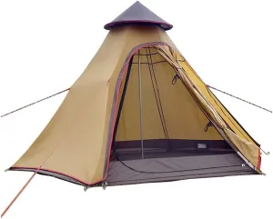 Waterproof Camping Pyramid Teepee Tent Adult Tent Waterproof Double Layers Indian Tent Yurt Tent Tower Post Bell Tent for Outdoor Family Trip, Yellow