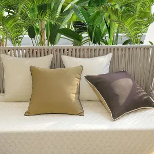 Waterproof Outdoor Pillow Covers 18 x 18 inch, 4 Pack Piping Edge Throw Pillow Case Double-Sided Colors, Decorative Cushion Covers for Garden Patio Indoor Sofa Couch Balcony, Brown