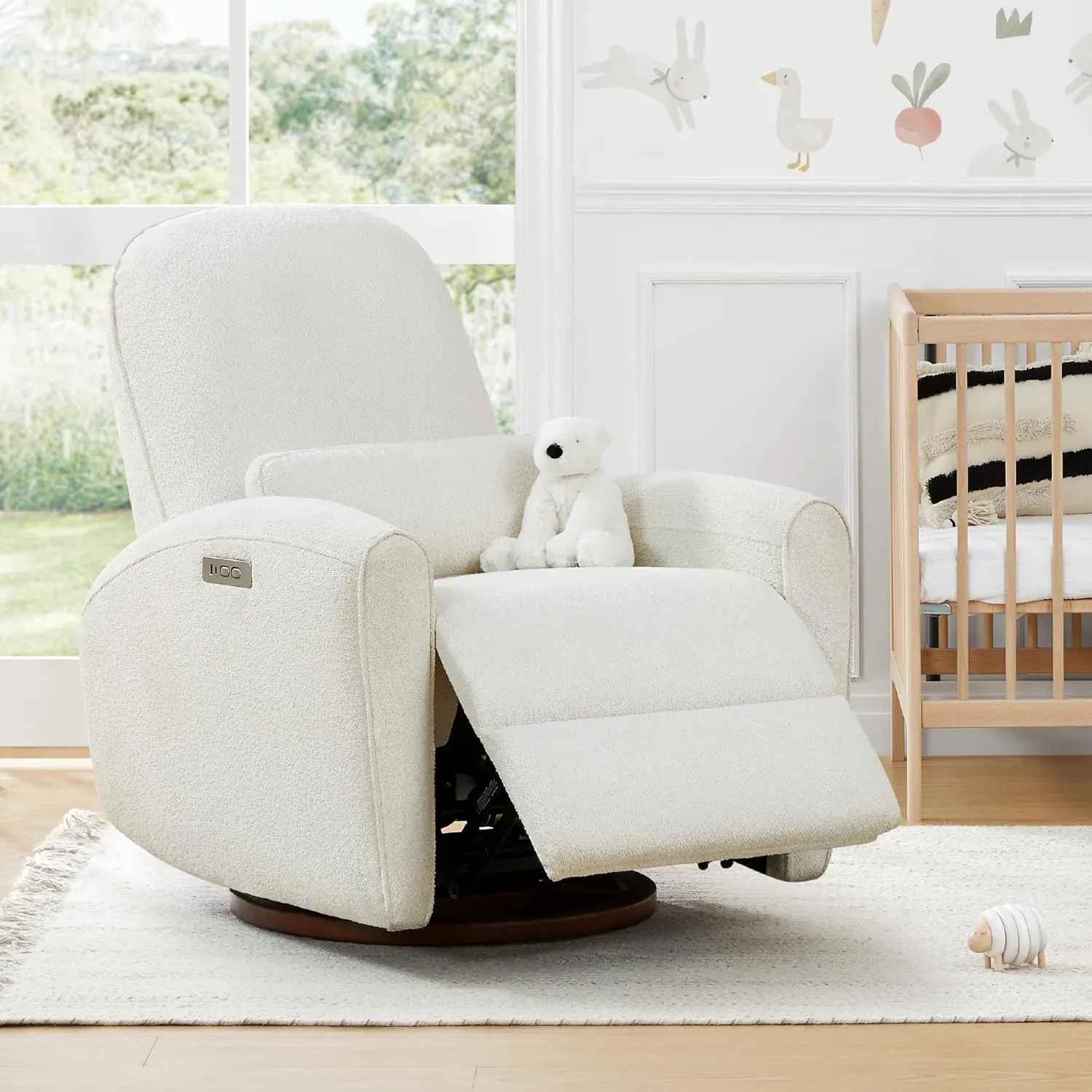 Watson & Whitely Electric Recliner Chairs for Adults, Swivel Nursery Recliner Glider with Pillow Lumbar Support & Solid Wood Base for Living Room, Cream