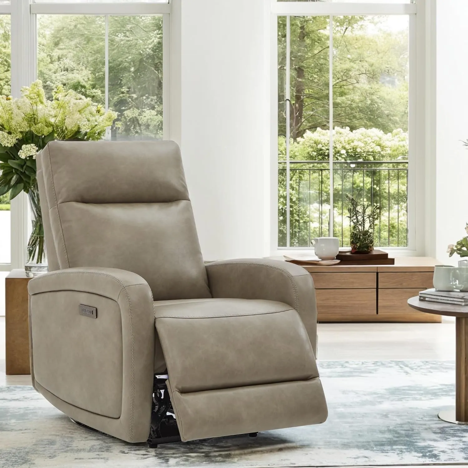 Watson & Whitely Power Recliner Chair, Zero Wall Hugger Recliners with Adjustable Headrest Type-C Charger, Faux Leather Single Sofa Chair RV Recliners for Small Space Living Room, Grey