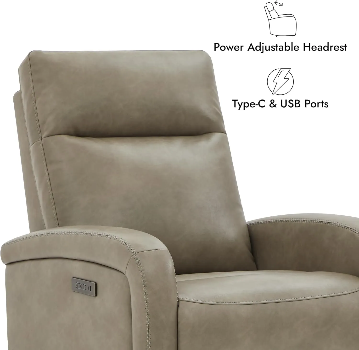 Watson & Whitely Power Recliner Chair, Zero Wall Hugger Recliners with Adjustable Headrest Type-C Charger, Faux Leather Single Sofa Chair RV Recliners for Small Space Living Room, Grey