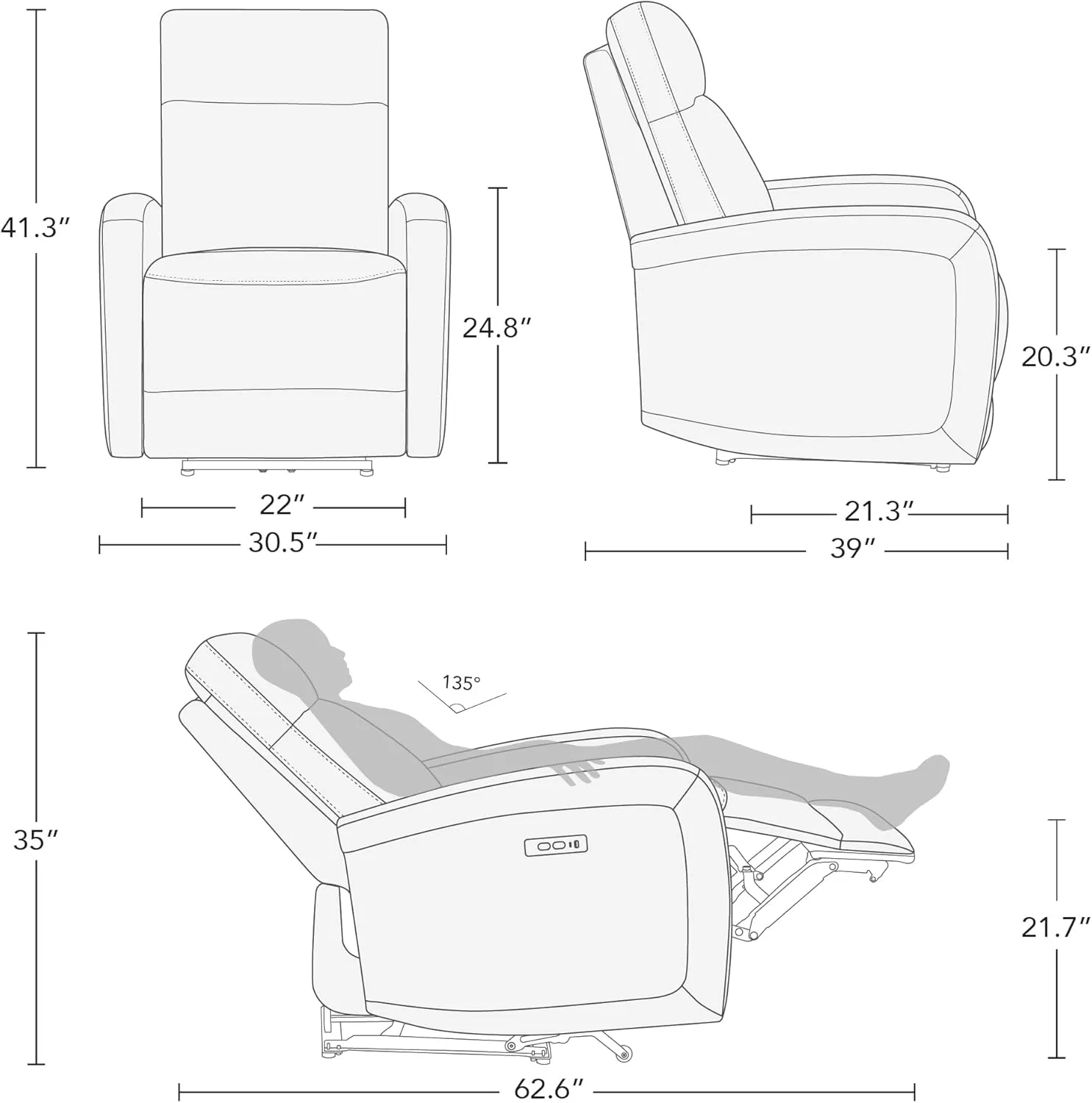 Watson & Whitely Power Recliner Chair, Zero Wall Hugger Recliners with Adjustable Headrest Type-C Charger, Faux Leather Single Sofa Chair RV Recliners for Small Space Living Room, Grey