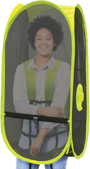 WeatherPod Short Bug-Screen Walking Pod – Pop-Up Wearable Mosquito & Bug Screen with Mesh – Fine Gauge, Fully Enclosed Personal Bubble – Safety Yellow