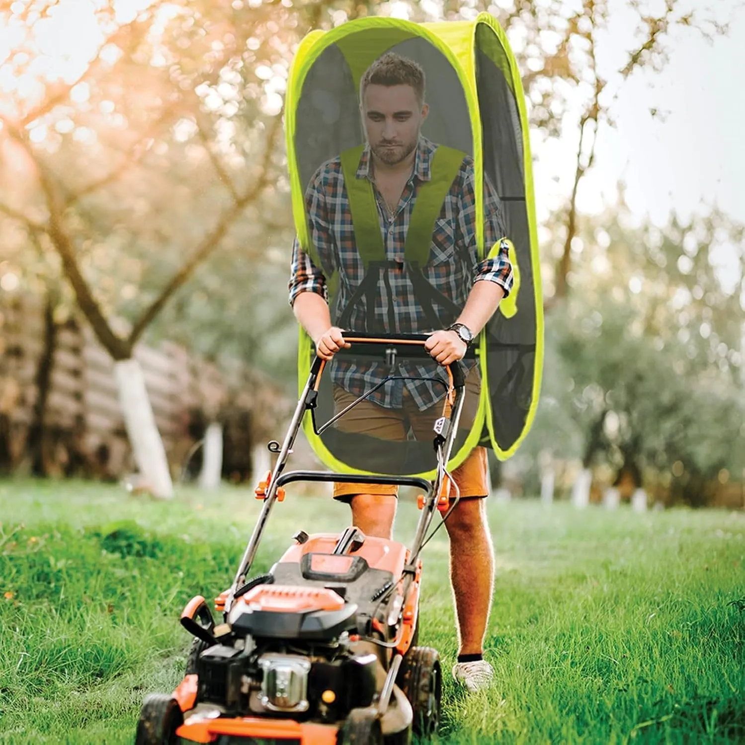 WeatherPod Short Bug-Screen Walking Pod – Pop-Up Wearable Mosquito & Bug Screen with Mesh – Fine Gauge, Fully Enclosed Personal Bubble – Safety Yellow