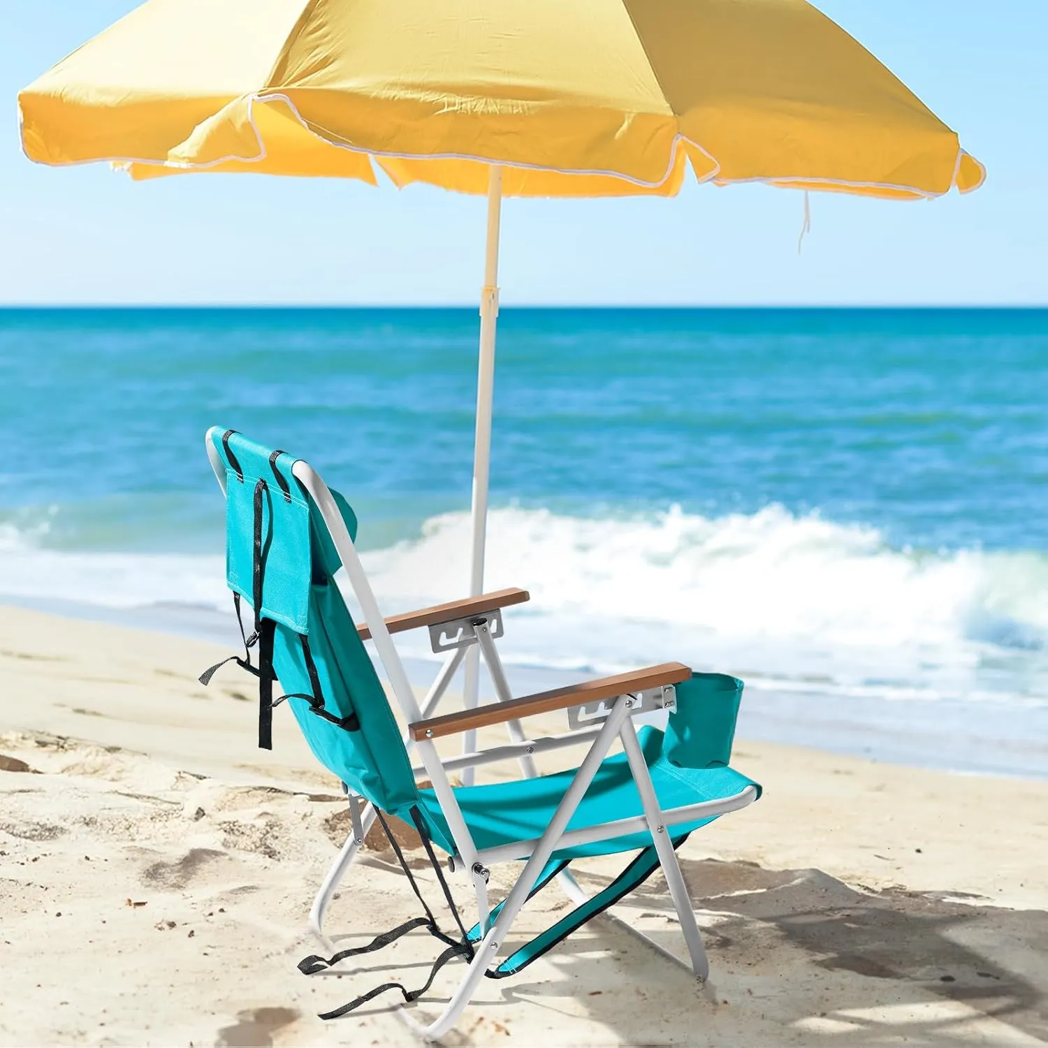 WEI WEI GLOBAL Folding Beach Chair with 4 Positions, Portable Backpack Design Chair, Adjustable Reclining Camping Chair, Portable Foldable Outdoor Chair for Outdoor Use, Green
