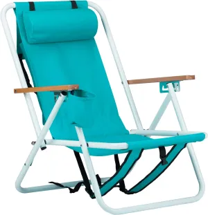 WEI WEI GLOBAL Folding Beach Chair with 4 Positions, Portable Backpack Design Chair, Adjustable Reclining Camping Chair, Portable Foldable Outdoor Chair for Outdoor Use, Green