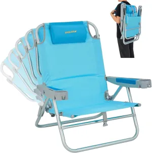 #WEJOY Beach Chair with Backpack Straps, Heavy Duty Backpack Beach Chairs for Adults with 5 Positions, Lay Flat Chair with with Cup Holder Pillow, Support to 300LBS, Blue