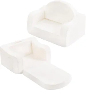 Welnow 2-in-1 Kids Sofa Chair, Convertible Toddler Chair Flip Out Children Sofa Chair with Wave Armrests Folding Kids Play Sofa with Side Pockets & Removable Cover Armchair for Girl or Boy