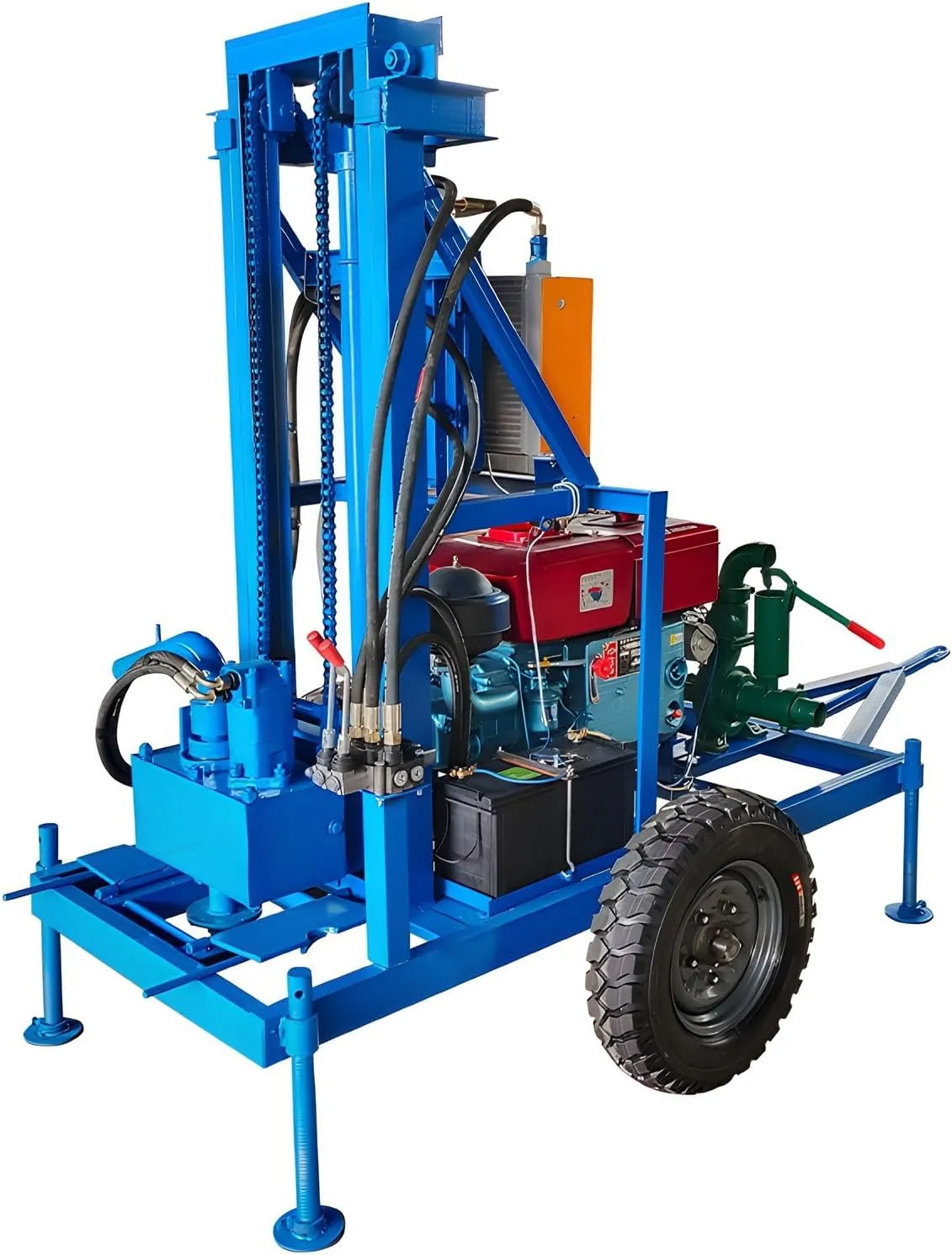 Wheel-Mounted Water Well Drilling Rig, Compact Powerful Machine for Indoor/Outdoor Use, 150m Efficient Water Well Drilling Rig with Centrifugal Water Pump & Tracked Transportation Design