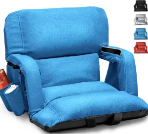 Wide Stadium Seats with Back Support, Exclusive Sofa Style Design Extra Thick Bleacher Chairs with Back and Cushion, 6 Reclining Positions - Ultimate Comfort for Sports Events (Blue, 22.5")