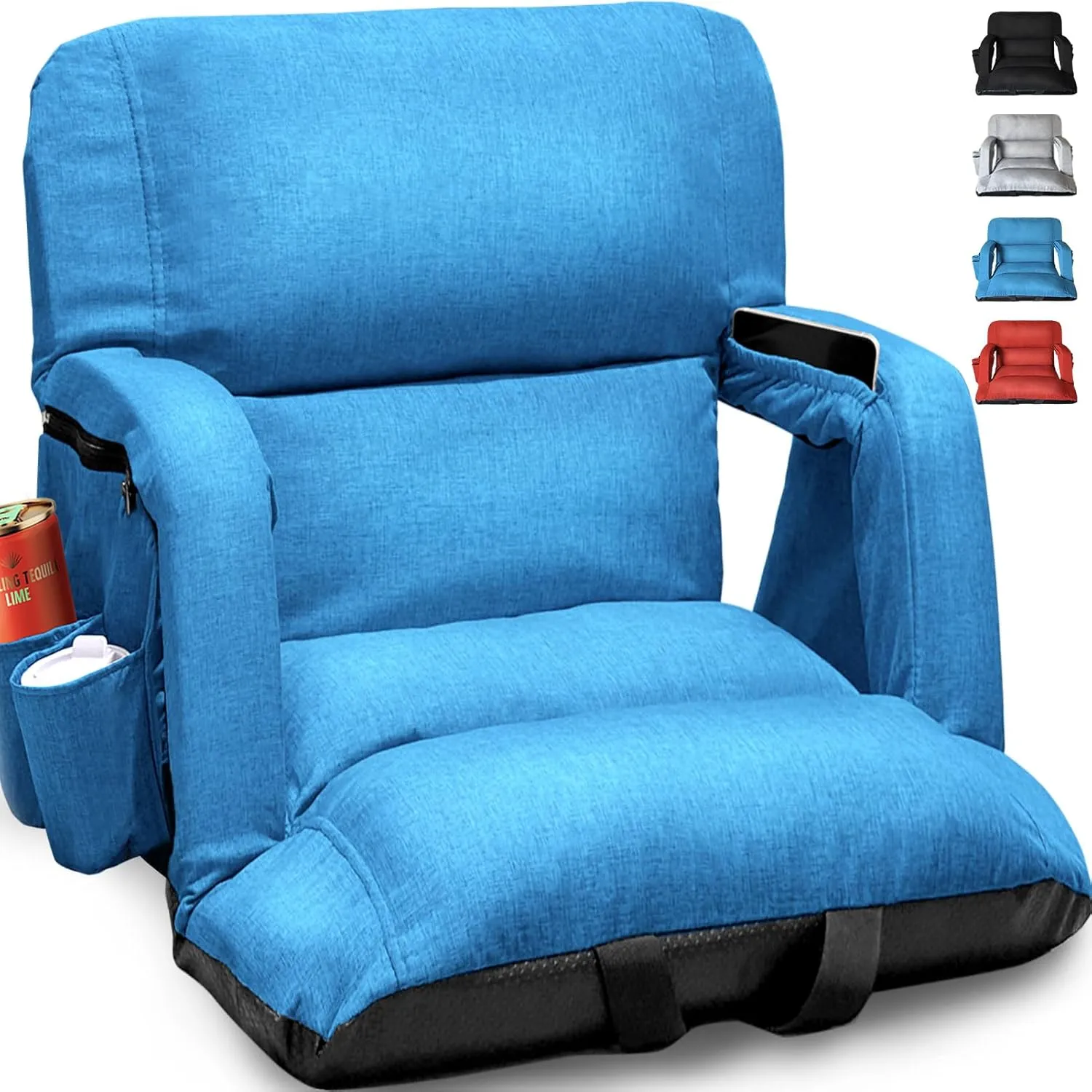 Wide Stadium Seats with Back Support, Exclusive Sofa Style Design Extra Thick Bleacher Chairs with Back and Cushion, 6 Reclining Positions - Ultimate Comfort for Sports Events (Blue, 22.5")