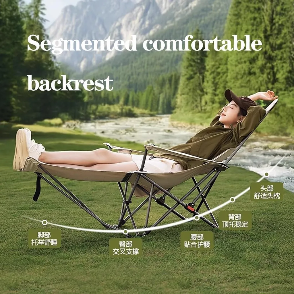WIGSELBL Camping Chairs Folding Recliner Chair Adjustable with Headrest,Folding Lounge Chair for Adults,Portable Garden Chair Deck Stool for Travel Beach Patio(Khaki)