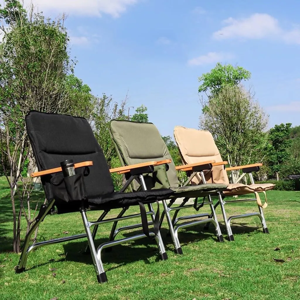 WIGSELBL Folding Deck Chair Padded Camping Garden Fishing Chairs with Steel Frame,Adjustable Foldable Chair Dining Chairs 4-Position Recliner Deck Stool(Black)