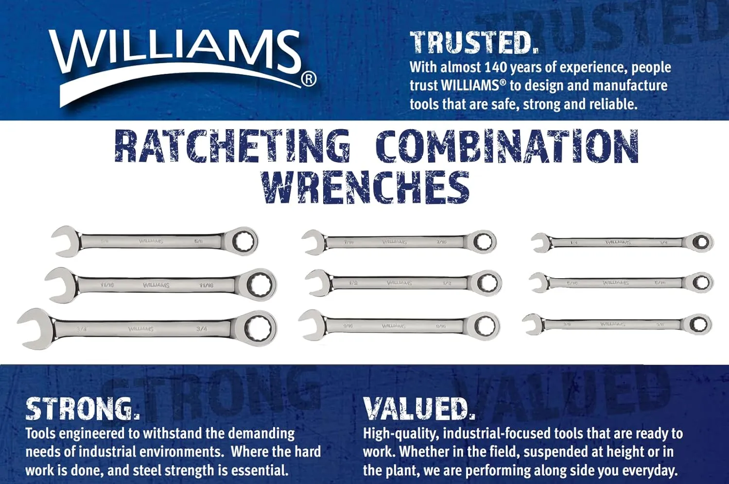 Williams WS-1122NRC Combo Ratcheting Wrench Set, 1/4-Inch - 1-1/4-Inch, 16-Piece