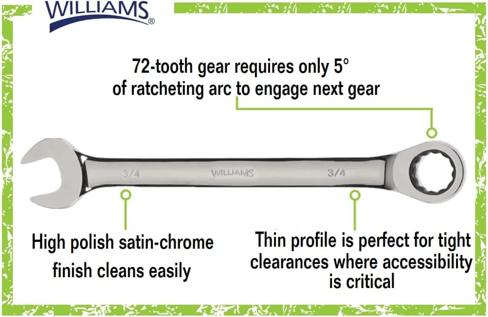 Williams WS-1122NRC Combo Ratcheting Wrench Set, 1/4-Inch - 1-1/4-Inch, 16-Piece