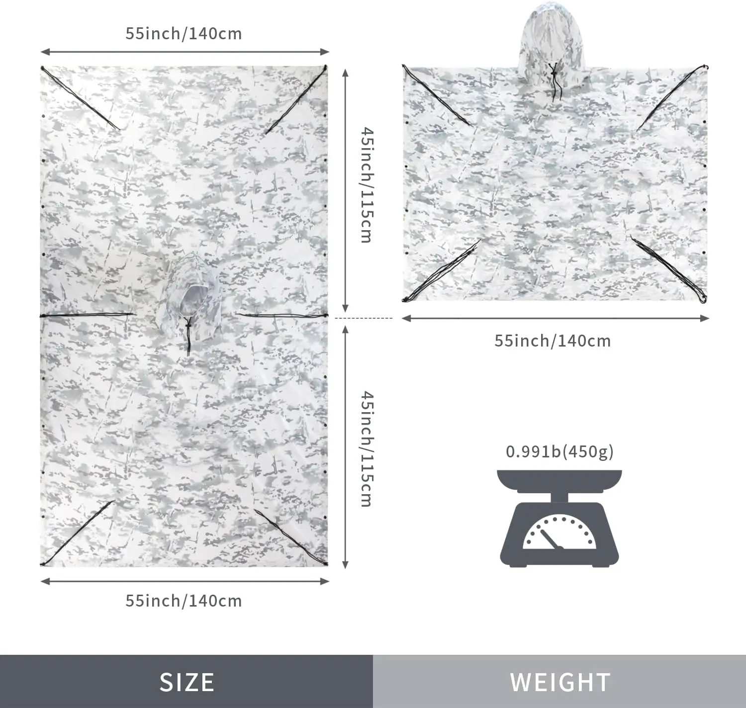 WINWAY Military Rain Poncho Camouflage Poncho Waterproof Lightweight Raincoat for Outdoor Hunting Hiking Camping