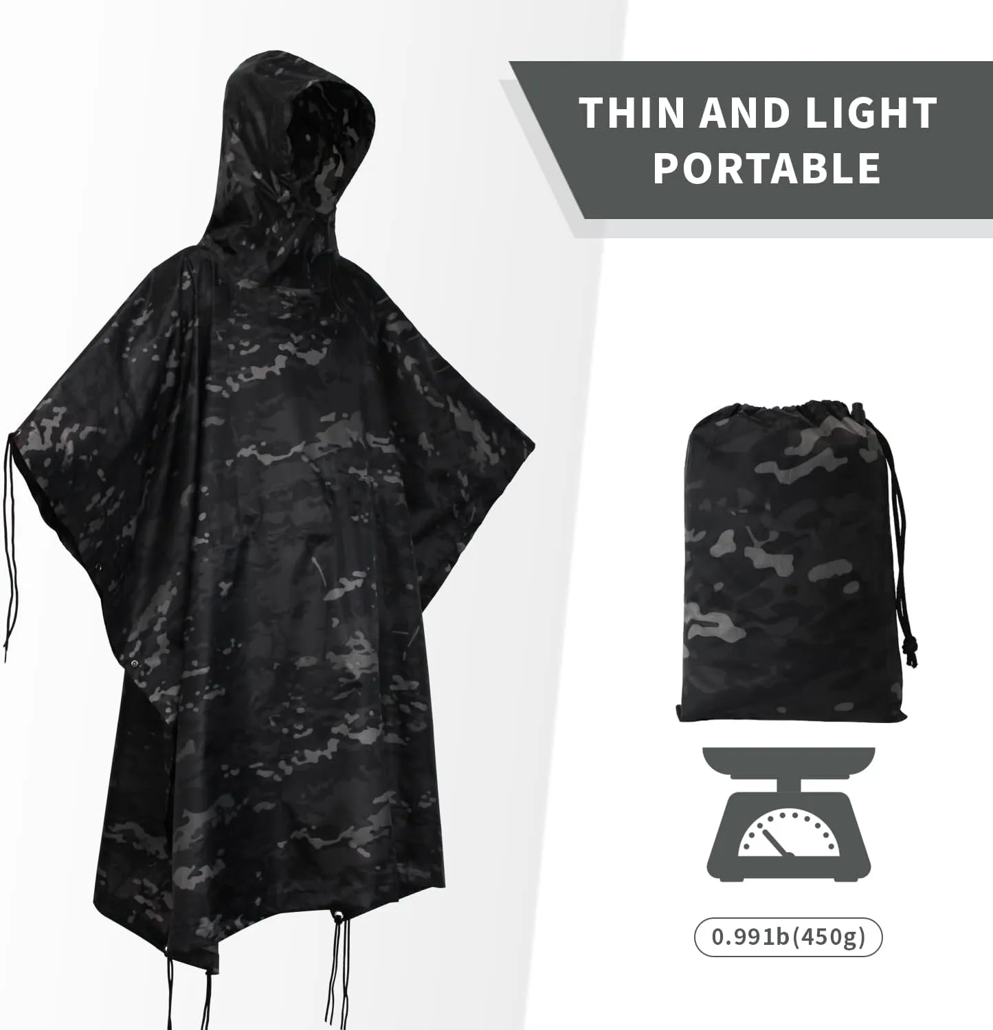 WINWAY Military Rain Poncho Camouflage Poncho Waterproof Lightweight Raincoat for Outdoor Hunting Hiking Camping