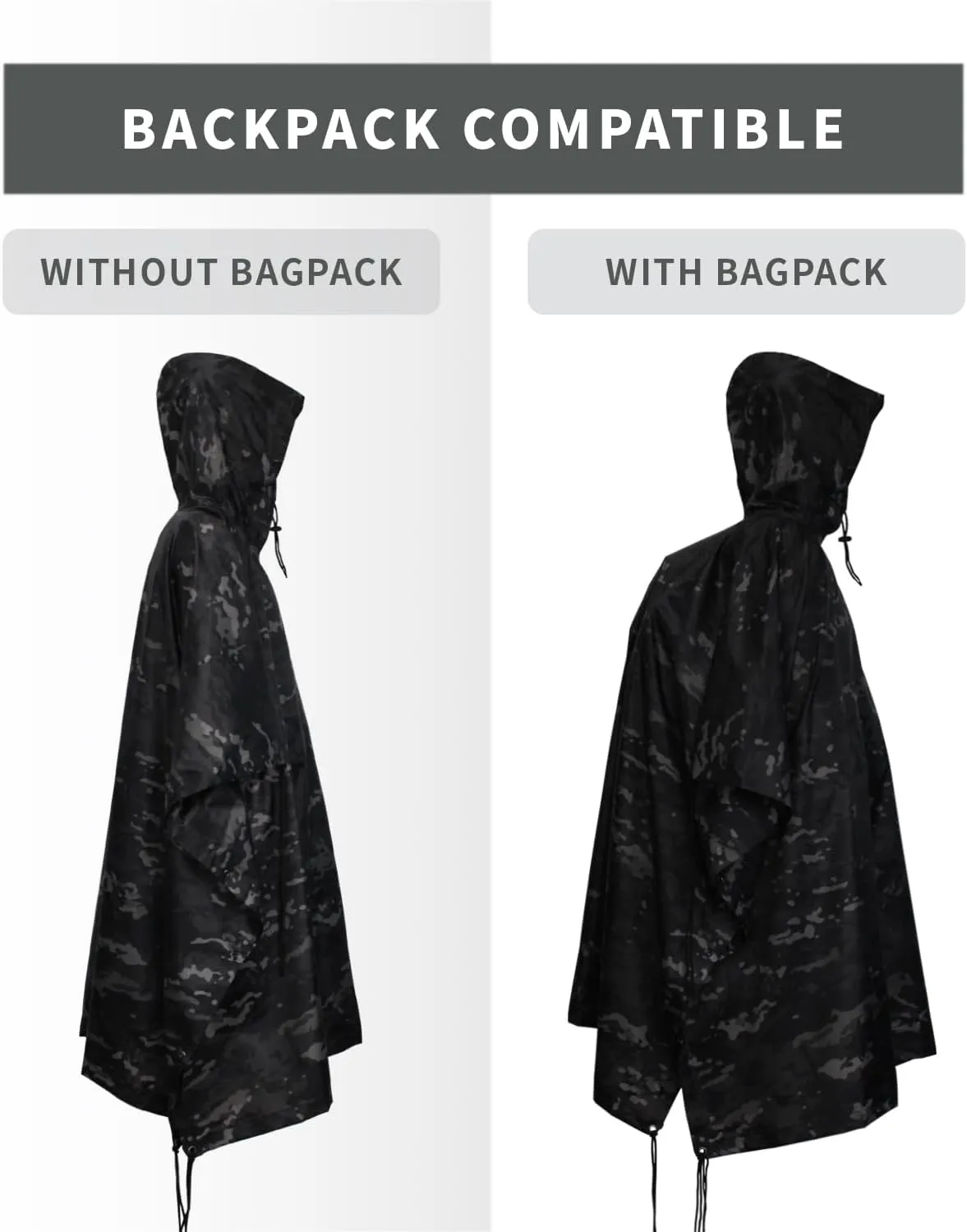 WINWAY Military Rain Poncho Camouflage Poncho Waterproof Lightweight Raincoat for Outdoor Hunting Hiking Camping