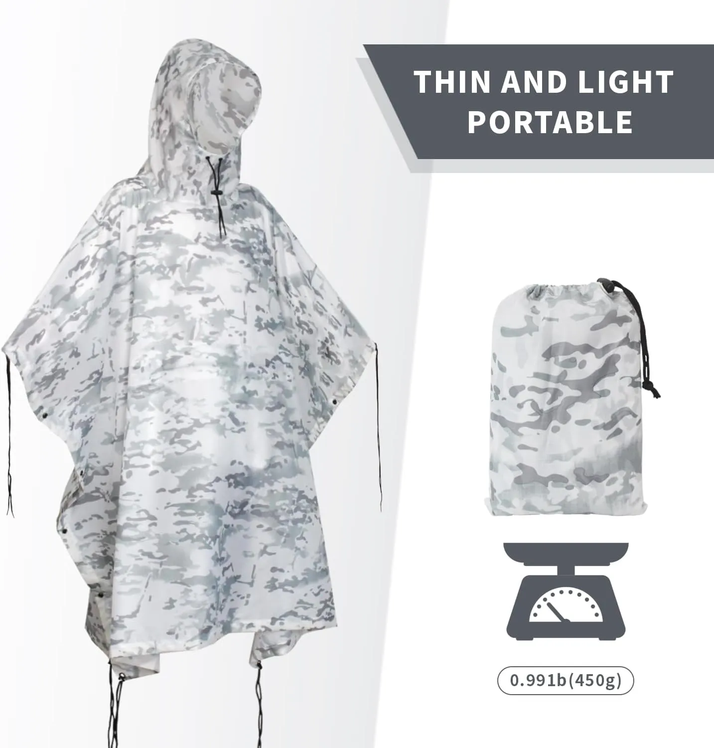 WINWAY Military Rain Poncho Camouflage Poncho Waterproof Lightweight Raincoat for Outdoor Hunting Hiking Camping