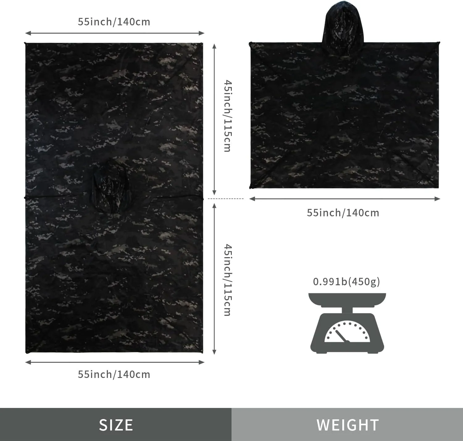 WINWAY Military Rain Poncho Camouflage Poncho Waterproof Lightweight Raincoat for Outdoor Hunting Hiking Camping