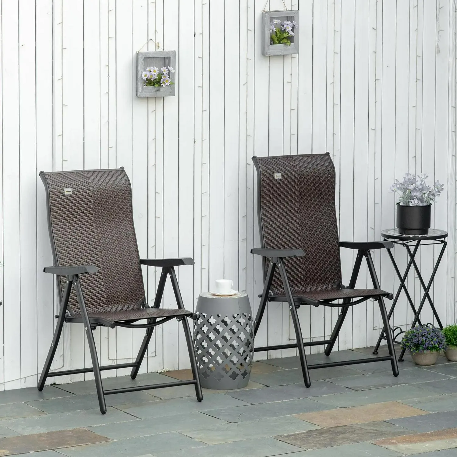 With Adjustable Of Folding Brown Set Garden Backs Chairs, - Top-notch service Seven-Position Outsunny Two Extensive range