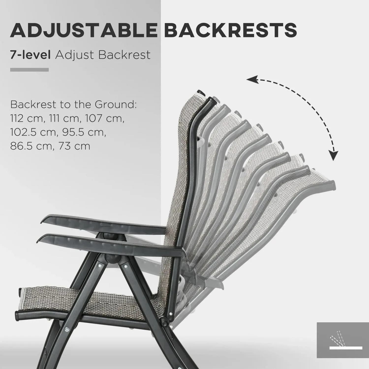 With Adjustable Of Folding Brown Set Garden Backs Chairs, - Top-notch service Seven-Position Outsunny Two Extensive range
