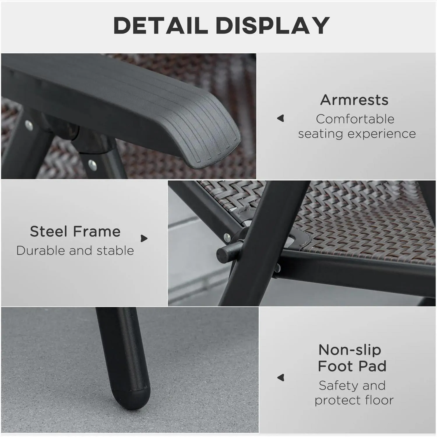 With Adjustable Of Folding Brown Set Garden Backs Chairs, - Top-notch service Seven-Position Outsunny Two Extensive range