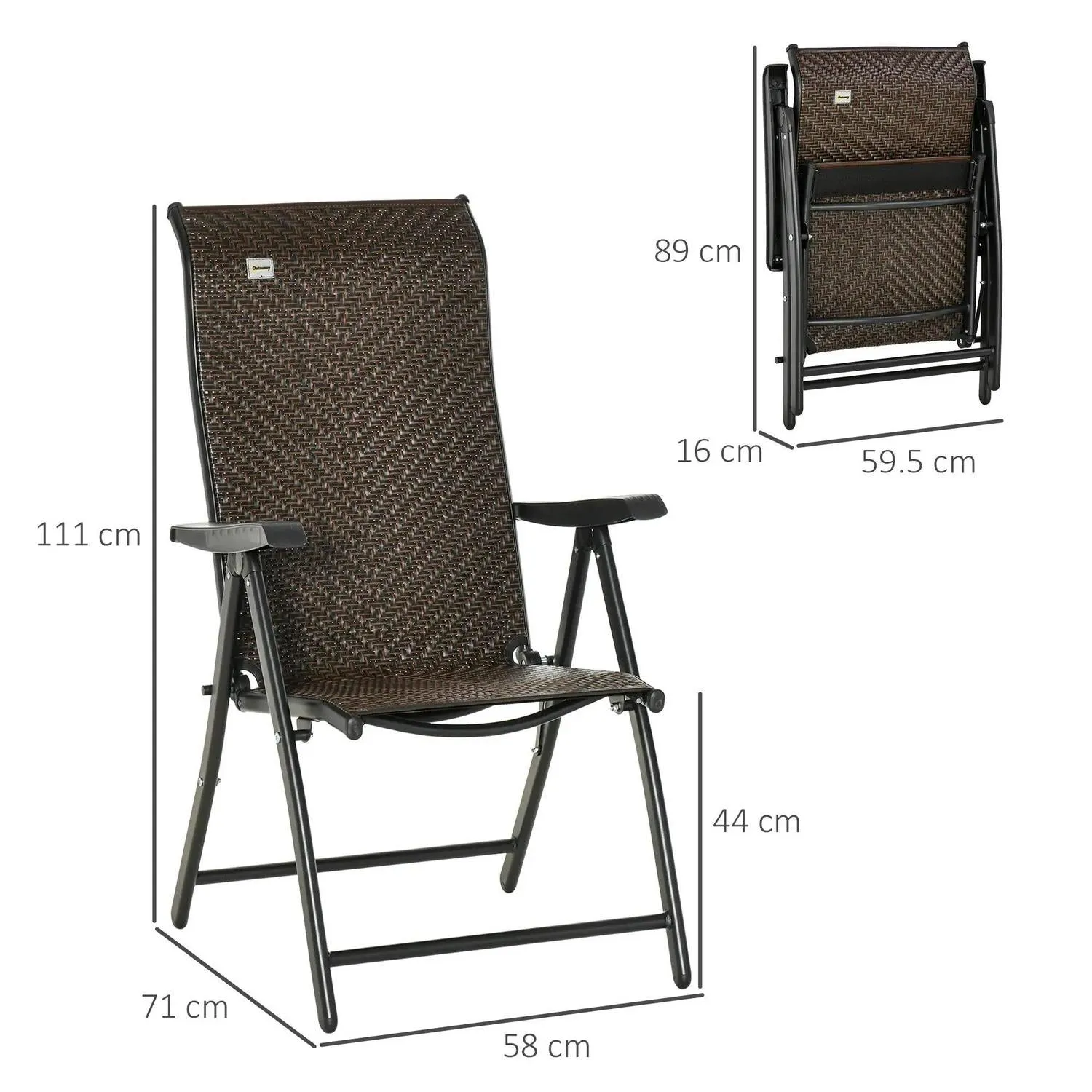 With Adjustable Of Folding Brown Set Garden Backs Chairs, - Top-notch service Seven-Position Outsunny Two Extensive range