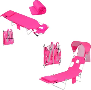 Women Comfort Backpack Tanning Beach Chair with Face Hole & Cushion   Beach Chair with Canopy Sun Shade