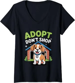 Womens Adopt Don’t Shop Rescue Dog Forever Home Animal Rescue V-Neck T-Shirt