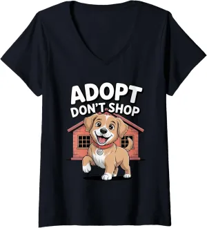 Womens Adopt Don’t Shop Rescue Dog Forever Home Shelter Awareness V-Neck T-Shirt