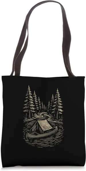 Woodcut Canoe River Tote Bag