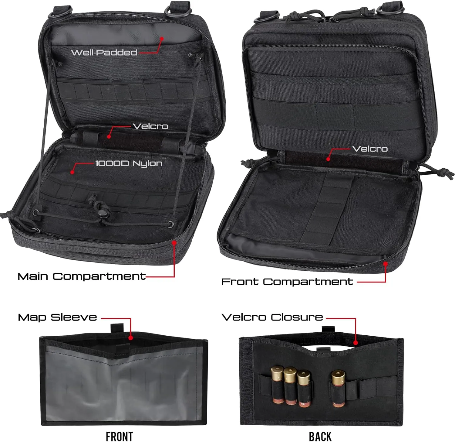 WYNEX Tactical Molle Admin Pouch of Laser Cut Design, Utility Pouches Molle Attachment Military Medical EMT Organizer with Map Pocket EDC EMT Pack IFAK Tool Holder Universal U.S.A Patch Included