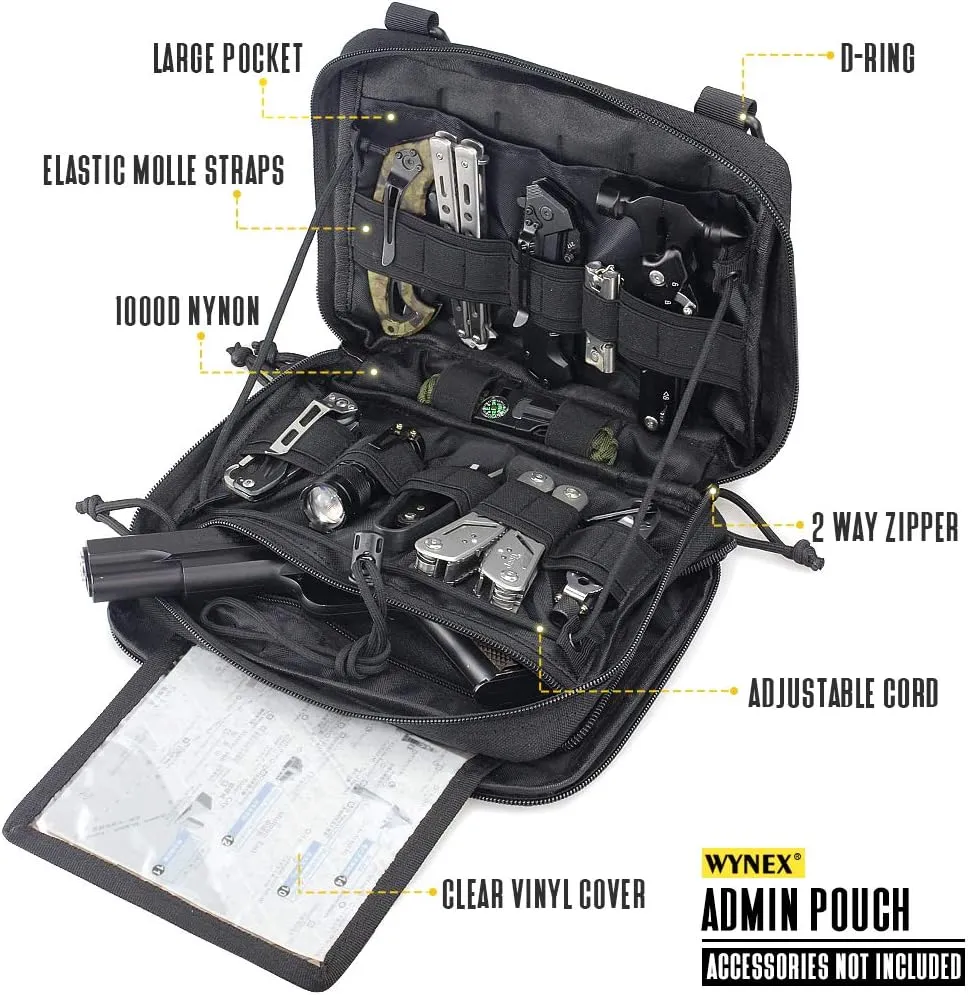 WYNEX Tactical Molle Admin Pouch of Laser Cut Design, Utility Pouches Molle Attachment Military Medical EMT Organizer with Map Pocket EDC EMT Pack IFAK Tool Holder Universal U.S.A Patch Included