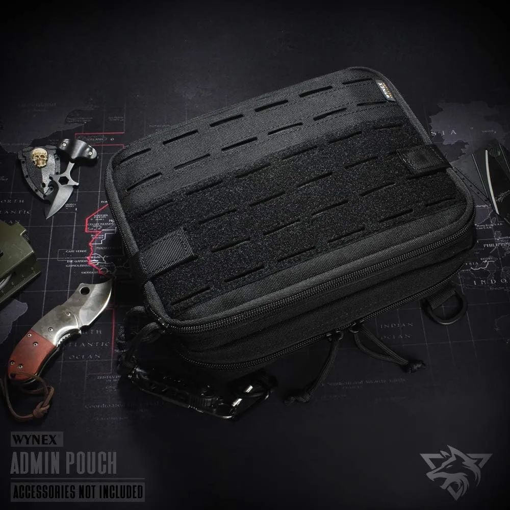 WYNEX Tactical Molle Admin Pouch of Laser Cut Design, Utility Pouches Molle Attachment Military Medical EMT Organizer with Map Pocket EDC EMT Pack IFAK Tool Holder Universal U.S.A Patch Included