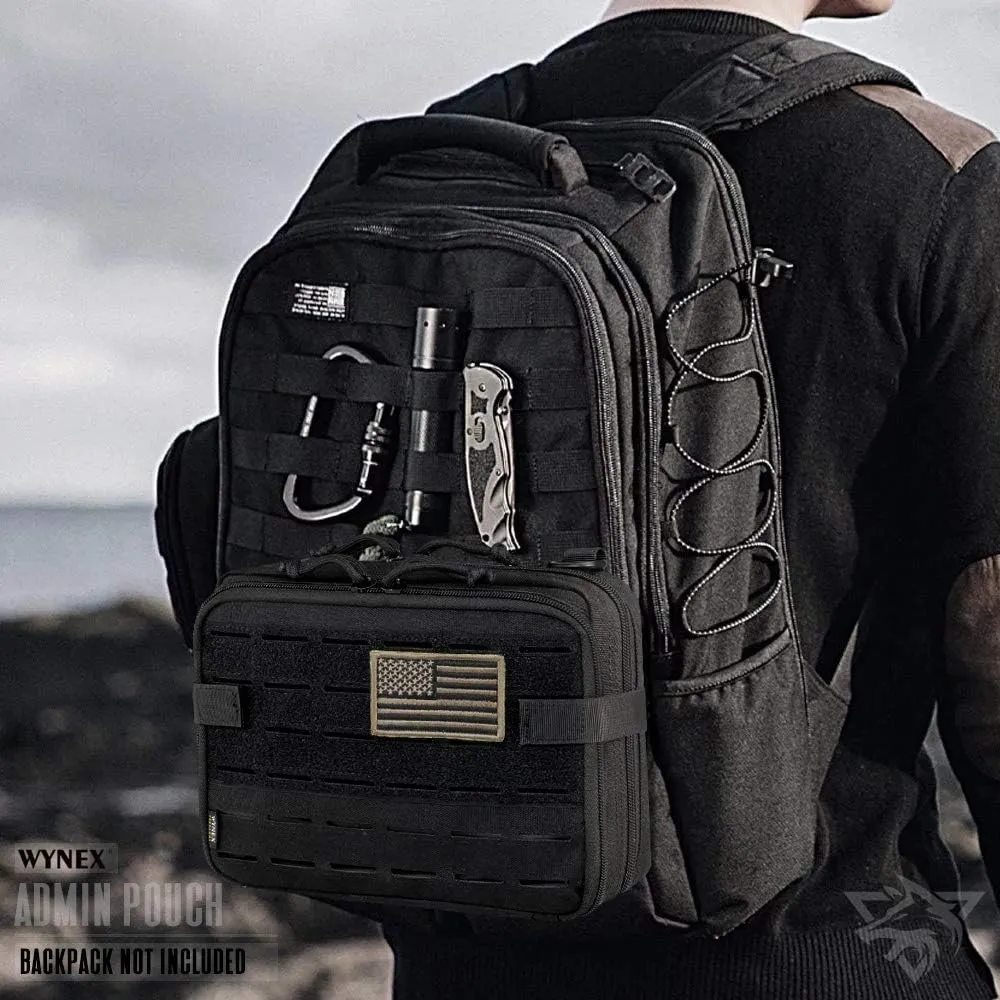 WYNEX Tactical Molle Admin Pouch of Laser Cut Design, Utility Pouches Molle Attachment Military Medical EMT Organizer with Map Pocket EDC EMT Pack IFAK Tool Holder Universal U.S.A Patch Included